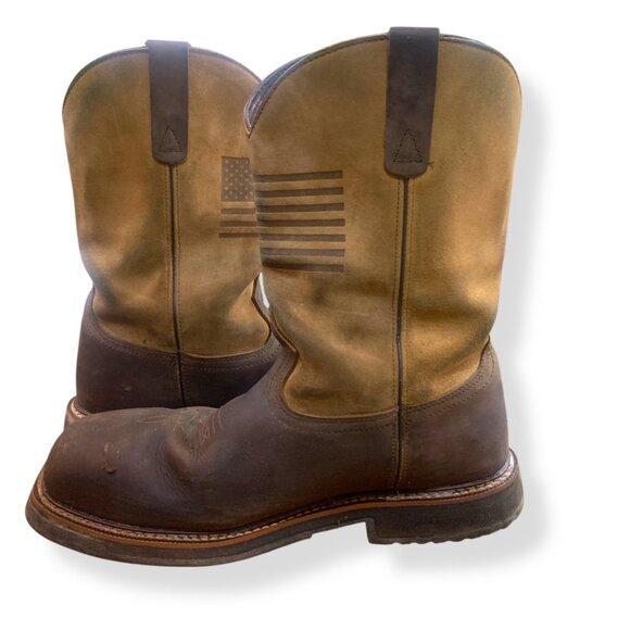 Mens Waterproof Brown Leather Steel Toe Work Boots American Flag Design Size 13D main image 12